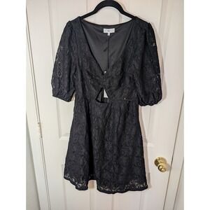 NSR Black Lace Mini Dress Cutout Puff‎ Sleeve Party Cocktail Size M